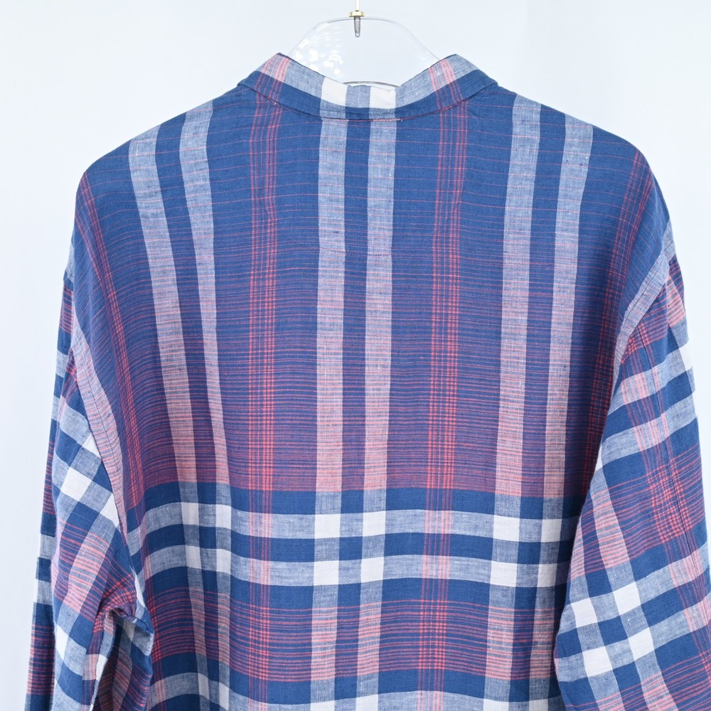 Tommy Bahama Mens XL Linen Cotton Plaid Shirt Coastal Resort Relaxed Luxe Blue - Picture 10 of 16